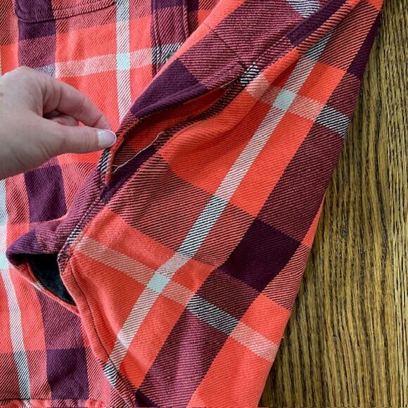Carhartt Rugged Flex Loose Fit Twill Flannel Shacket Womens L Orange Plaid - Picture 11 of 11